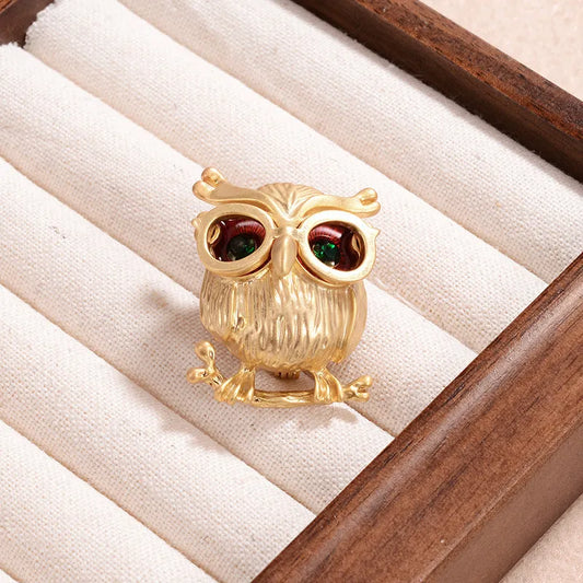 Alloy Plated 18k Gold Diamond-encrusted Owl Brooch - Elegant Charme