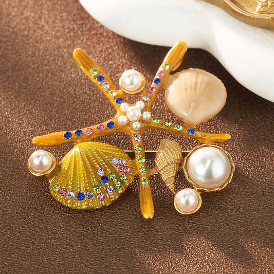 Gold Starfish Shell Brooch - Elegant Charme