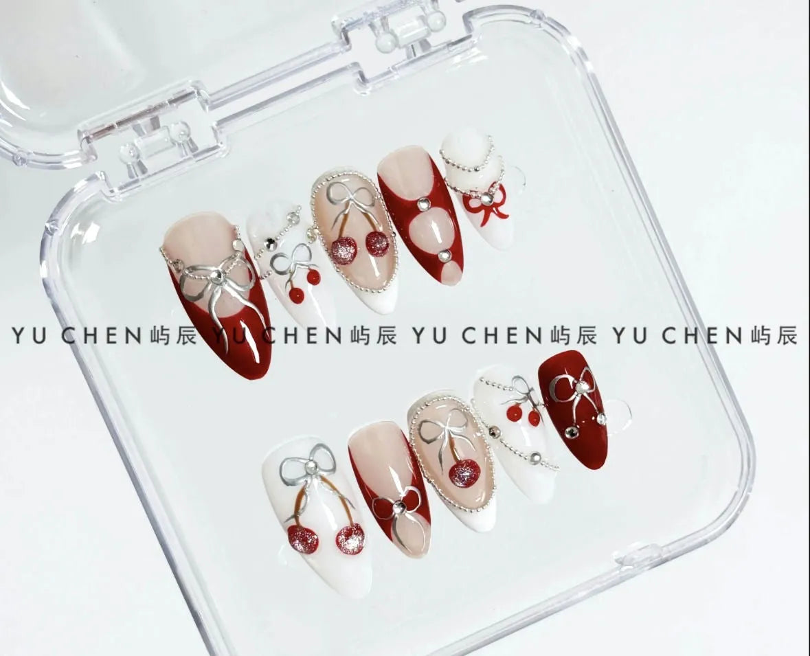 Cherry Ribbon Charm Nail - Elegant Charme